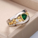 Unique Triangular Green AAA CZ Crystal Fashion Finger Ring - The Jewellery Supermarket