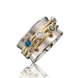 Colorful AAA CZ Crystals Personality Gold Color Waist Line Geometric Ring - The Jewellery Supermarket