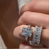 Luxury Big Crystal AAA+ Cubic Zirconia Diamonds Elegant Bridal 2PC Ring Set - The Jewellery Supermarket