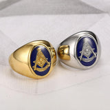 New Silver Gold Colour Masonic Symbol Men's 316L Stainless Steel Masonic Ring - The Jewellery Supermarket