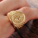 Vintage Style Gold Colour Titanium Stainless steel Masonic ring - The Jewellery Supermarket