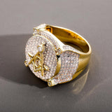 Gold Color Plated Brass Iced Out Micro Pave Cubic Zircon Masonic Ring - The Jewellery Supermarket