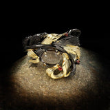 Luxury Retro Ethnic Leaves Winding Irregular Black Translucent AAA+ CZ Crystal Ring - The Jewellery Supermarket