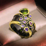 Vintage Multi Shape Colorful AAA+ CZ Crystals Black Gold Color Ring - The Jewellery Supermarket