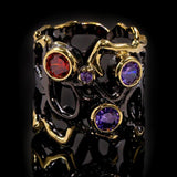 High quality Black gold-plated color stone hollow colorful separation ring
