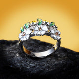 New 2022 - Handmade 925 Silver Exquisite Enamel Wreath Vintage Flower Ring - The Jewellery Supermarket
