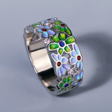 New - Handmade Elegant Colored Flower Enamel Bohemian Style Ring