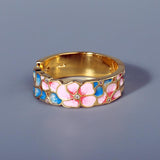 New - Handmade Exquisite Pink Blue Elegant Flower Enamel Drop Ring