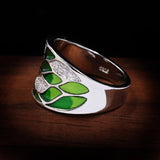 New - Handmade Enamel 925 Silver Elegant Bohemian AAA+ Zircon Inlaid Green Leaf Ring - The Jewellery Supermarket