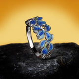 New - Handmade White AA+ CZ Enamel Blue Petal Flower 925 Silver Elegant Ring - The Jewellery Supermarket