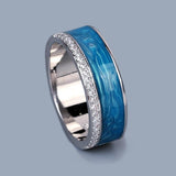 Silver Blue Handmade Enamel Sparkling AAA+ Cubic Zirconia Diamonds Fashion Ring - The Jewellery Supermarket