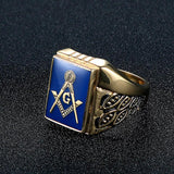 Stainless Steel Big Rings For Men. Masonic Vintage Gold Color rings - The Jewellery Supermarket