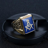 Stainless Steel Big Rings For Men. Masonic Vintage Gold Color rings - The Jewellery Supermarket