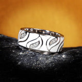 New - Handmade Enamel 925 Silver White Leaves Sparkling AAA+ Zirconia Ring - The Jewellery Supermarket