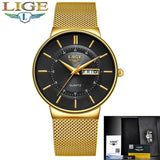 Great Gifts for Men - Top Brand Luxury Ultra Thin Quartz Steel Mesh Strap Waterproof Gold Watch - The Jewellery Supermarket