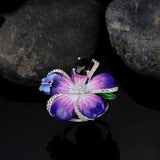 New 2022 - Handmade Enamel Purple Flower AAA+ Purple Zircon Fashion Butterfly Ring - The Jewellery Supermarket