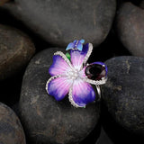 New 2022 - Handmade Enamel Purple Flower AAA+ Purple Zircon Fashion Butterfly Ring - The Jewellery Supermarket