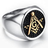 Men's Black Gold Embossed Stamped Freemason Stainless Steel Masonic Ring - The Jewellery Supermarket