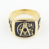 Best Offers - Gold Tone 316L Stainless Steel Masonic Men's Ring - The Jewellery Supermarket