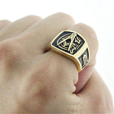 Best Offers - Gold Tone 316L Stainless Steel Masonic Men's Ring - The Jewellery Supermarket
