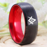 Masonic Men's Black Tungsten with Red Anodized Aluminum Inlay Ring - The Jewellery Supermarket
