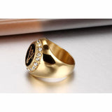 Stainless Steel 316L Vintage Gold Color Crystal Men's Masonic Ring - The Jewellery Supermarket
