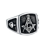 Great Gifts - Silver Black Stainless Steel Men's Masonic Rings