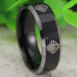Black Silver Bevel Knight of Columbus Mason Men's Tungsten Wedding Ring - The Jewellery Supermarket