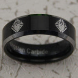 Black Silver Bevel Knight of Columbus Mason Men's Tungsten Wedding Ring - The Jewellery Supermarket