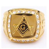 New Arrival Zircon Crystals Masonic Signet 316L Stainless Steel Gold Ring - The Jewellery Supermarket