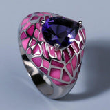 New -  Handmade 925 Silver AAA+ Dark Blue Big Zircon Pink Epoxy Irregular Creative Exquisite Ring