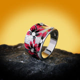 New Handmade Enamel Fashionable and Exquisite Red or White Flower Rings - The Jewellery Supermarket