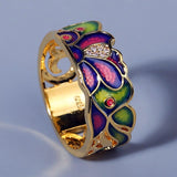 New -  Handmade 925 Silver Enamel Golden Colour Charming Flower AAA+ Cubic Zirconia Ring