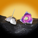 Exquisite and Small Handmade Enamel AAA+ CZ Diamonds White Purple Flower Earrings - The Jewellery Supermarket