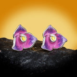 Exquisite and Small Handmade Enamel AAA+ CZ Diamonds White Purple Flower Earrings - The Jewellery Supermarket