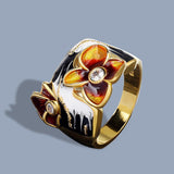 Great Gift Ideas - New Style Handmade Enamel Inlaid Flower AAA+ Zircon Elegant Ring - The Jewellery Supermarket