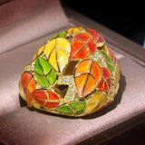 New -  Handmade Retro Colored Enamel Exaggerated Flower 925 Silver Ring