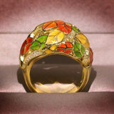 New - Handmade Retro Colored Enamel Exaggerated Flower 925 Silver Ring - The Jewellery Supermarket