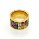 Multicolor Rainbow Color 316L Stainless Steel AAA Cubic Zirconia Crystals Rings