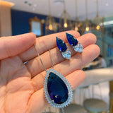 NEW Trend Water Drop Lab Tanzanite Gemstone Lab Diamonds Pendant Necklace Earrings Jewelry Set