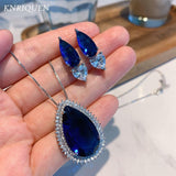 NEW Trend Water Drop Lab Tanzanite Gemstone Lab Diamonds Pendant Necklace Earrings Jewelry Set - The Jewellery Supermarket