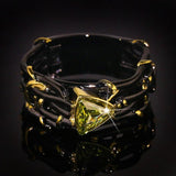 Unique Design Exaggerated Black Gold Tungsten Triangle AAA Green Zircon Personality Ring