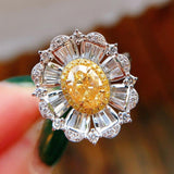 Big Flower Design Gorgeous Yellow AAA+ Cubic Zirconia Diamonds Jewelry Ring