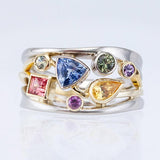 Exquisite Geometric Pattern Multicolor Wave Line Micro AAA Zircon Crystals Ring