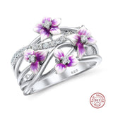 Authentic Stackable Violet Drop Daisies Flower AAA Zircon Finger Ring