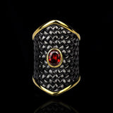 Exaggerated Black Gold Irregular Geometric Shape Red AAA+ Zircon Crystal Ring