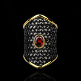 Exaggerated Black Gold Irregular Geometric Shape Red AAA+ Zircon Crystal Ring - The Jewellery Supermarket
