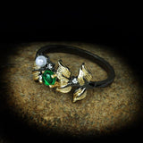 New Classic Golden Leaf Green Diopside Pearl Jewelry Ring - The Jewellery Supermarket