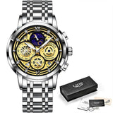 Great Gift Ideas - Waterproof Stainless Steel Luxury Hollow Large Dial Auto Date Quartz Wristwatch - The Jewellery Supermarket