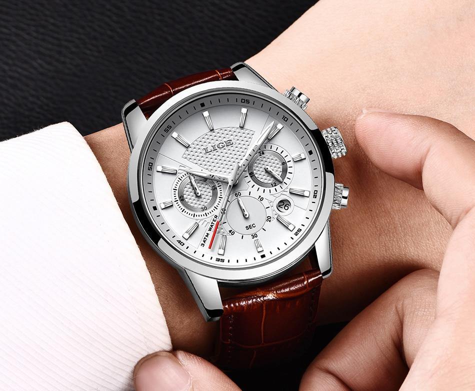 Great Gifts for Men - Top Brand Leather strap Quartz Sports Waterproof Luxury Watch - The Jewellery Supermarket